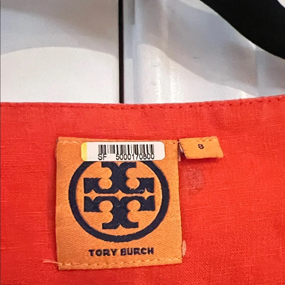 Tory Burch Orange V Neck Tunic Mini Dress Lightweight Rollup Sleeves Size 8 EUC